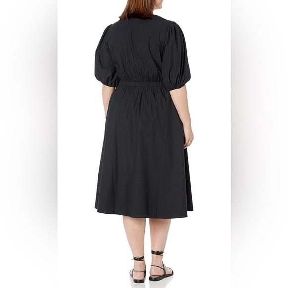 The Drop Prisha Cut Out Tie Front Poplin Midi Dress in Black 100% Cotton Size 3X - Picture 2 of 9